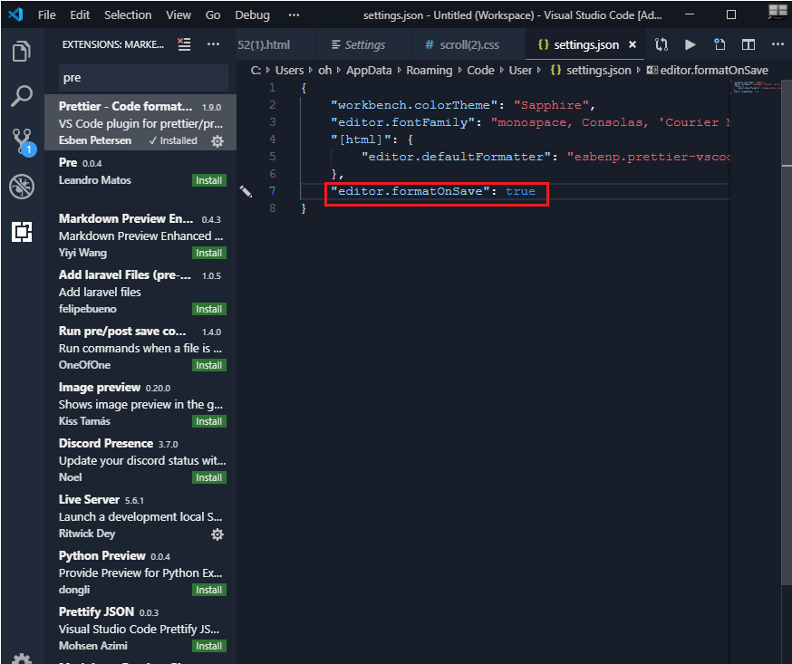 Visual studio code prettier настройка